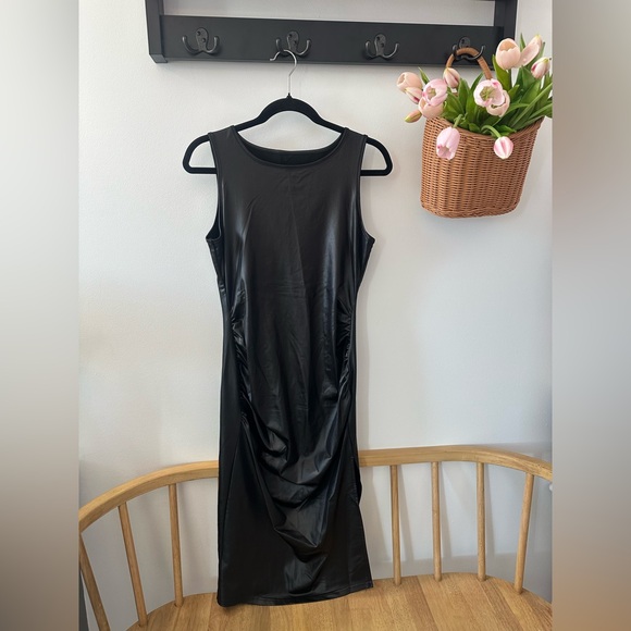 Dresses & Skirts - Faux Leather Black Sleeveless Dress